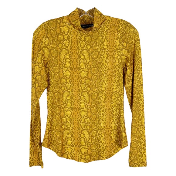 French Connection Small Top Yellow‎ Snakeskin Print Mock Neck Stretch 1184 - Picture 1 of 13
